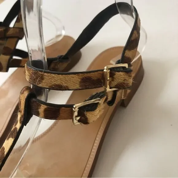Zara leopard print real calf hair strappy thong sandals woman’s size 36 - Picture 3 of 10